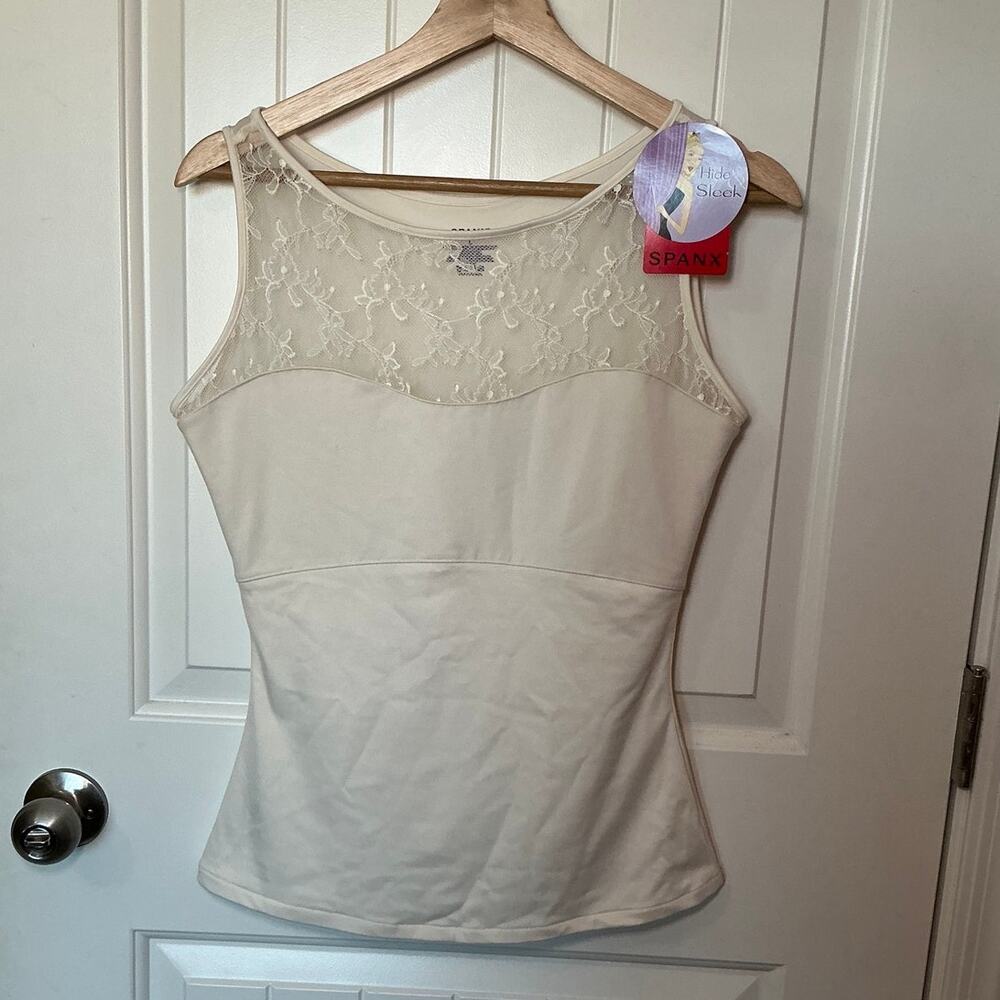 NWT Spanx Hide & Seek Lace Bateau Tank Large Off White (A214290)